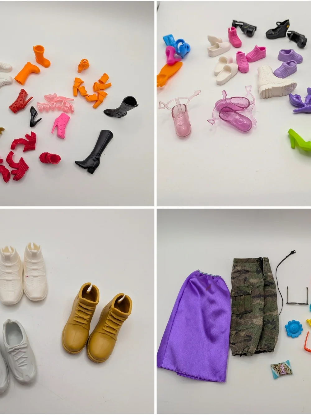 Lot Of Barbie Shoes And Accessories Camo Stilettos Wedges Sneakers Ken Boots
